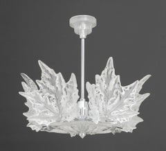 Lalique Champs-Elysees Crystal Leaf Motif and Chrome Two-Tier Chandelier