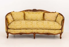 Louis XV Yellow Silk Damask Upholstered Walnut Sofa