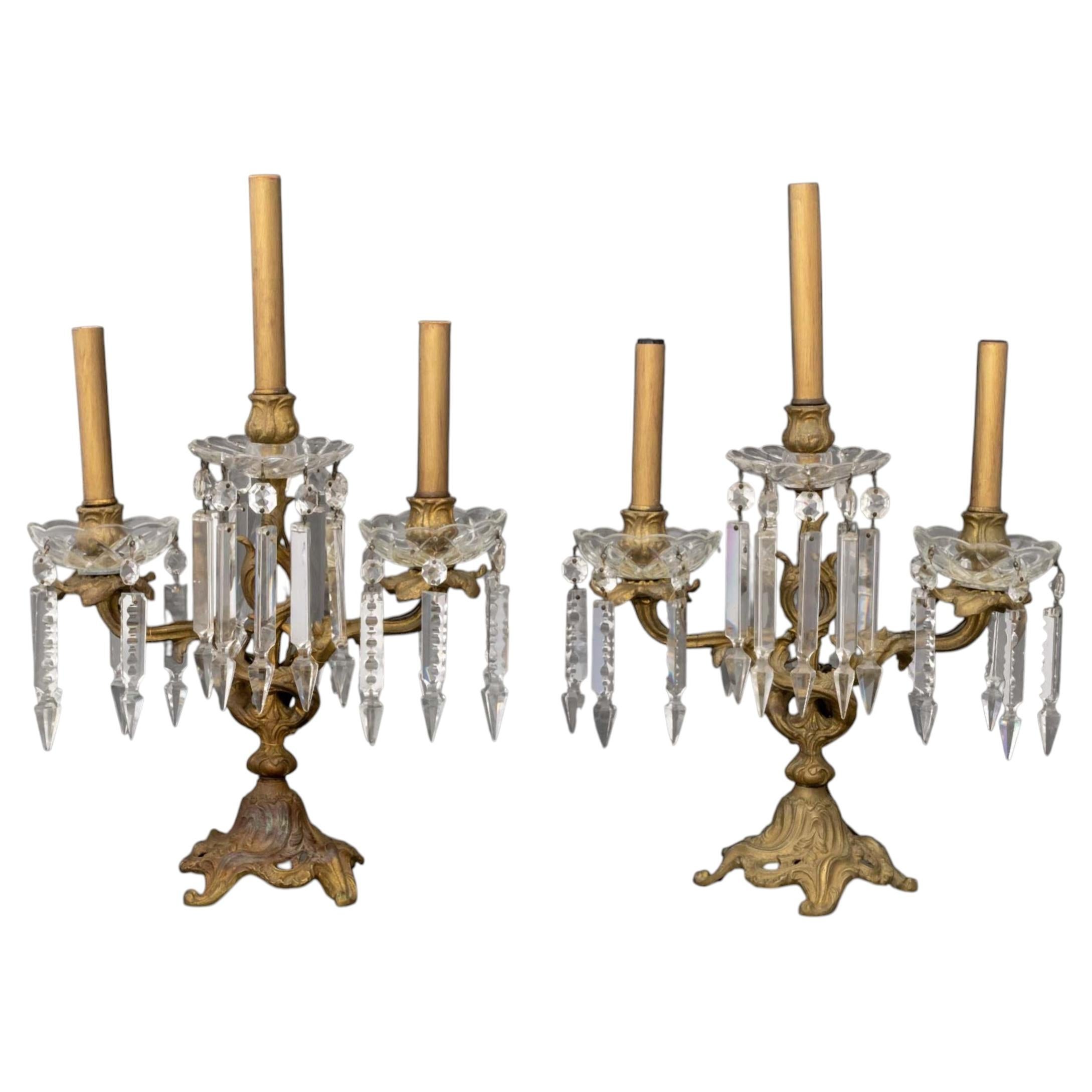 Pair of Victorian Style Three-Branch Girandole Table Lamps