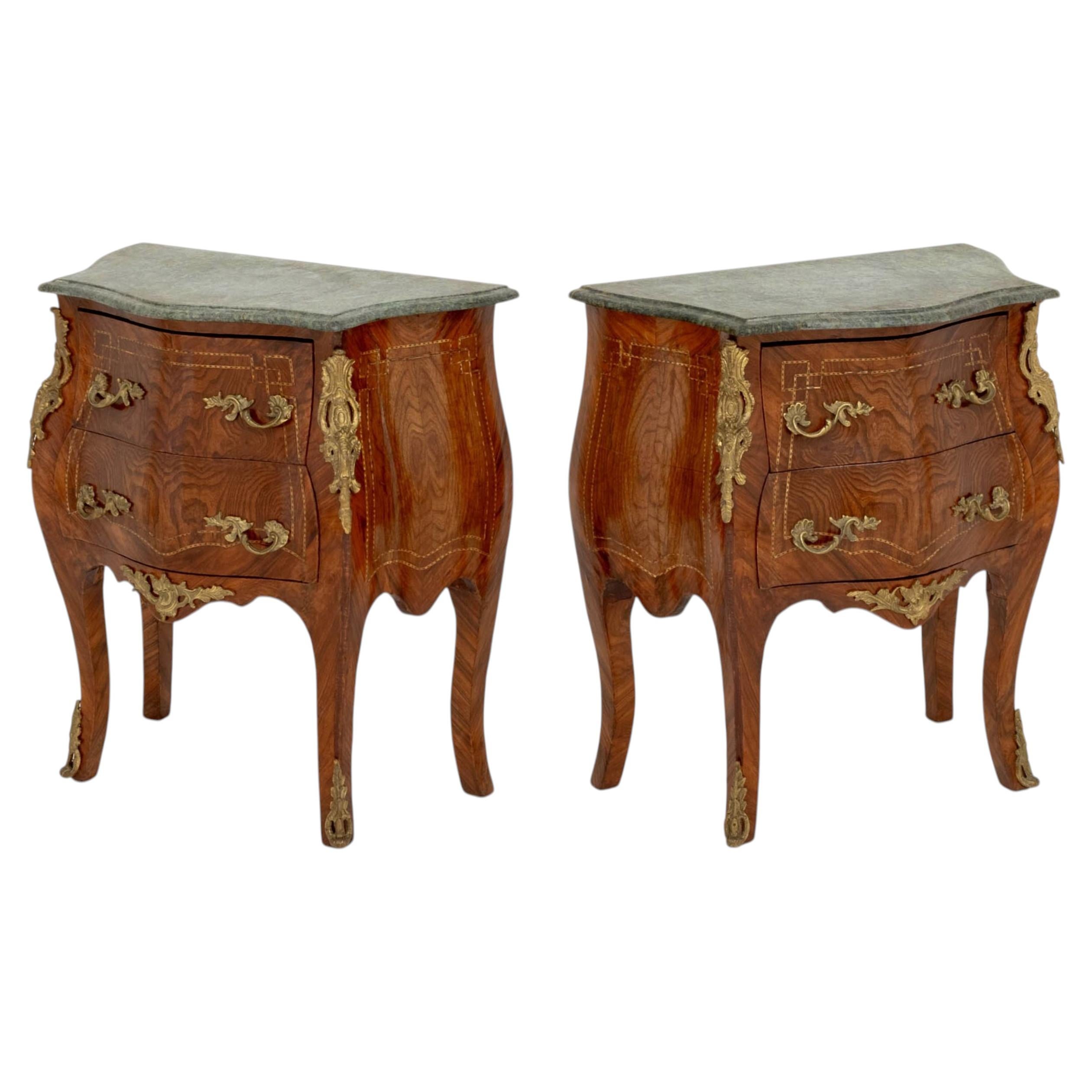 Pair of Louis XV Style Ormolu Mounted Walnut Bombe Commodes