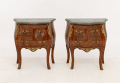 Pair of Louis XV Style Ormolu Mounted Walnut Bombe Commodes