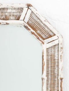 Modern White Painted Wicker and Bamboo Octagonal Full-Length Mirror
