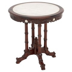 Victorian Chinoiserie Style Mahogany Center Table with Alabaster Inset Top