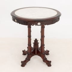 Victorian Chinoiserie Style Mahogany Center Table with Alabaster Inset Top