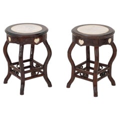 Pair of Victorian Chinoiserie Style Mahogany Ottomans
