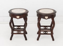 Pair of Antique Victorian Chinoiserie Style Mahogany Pedestal Tables