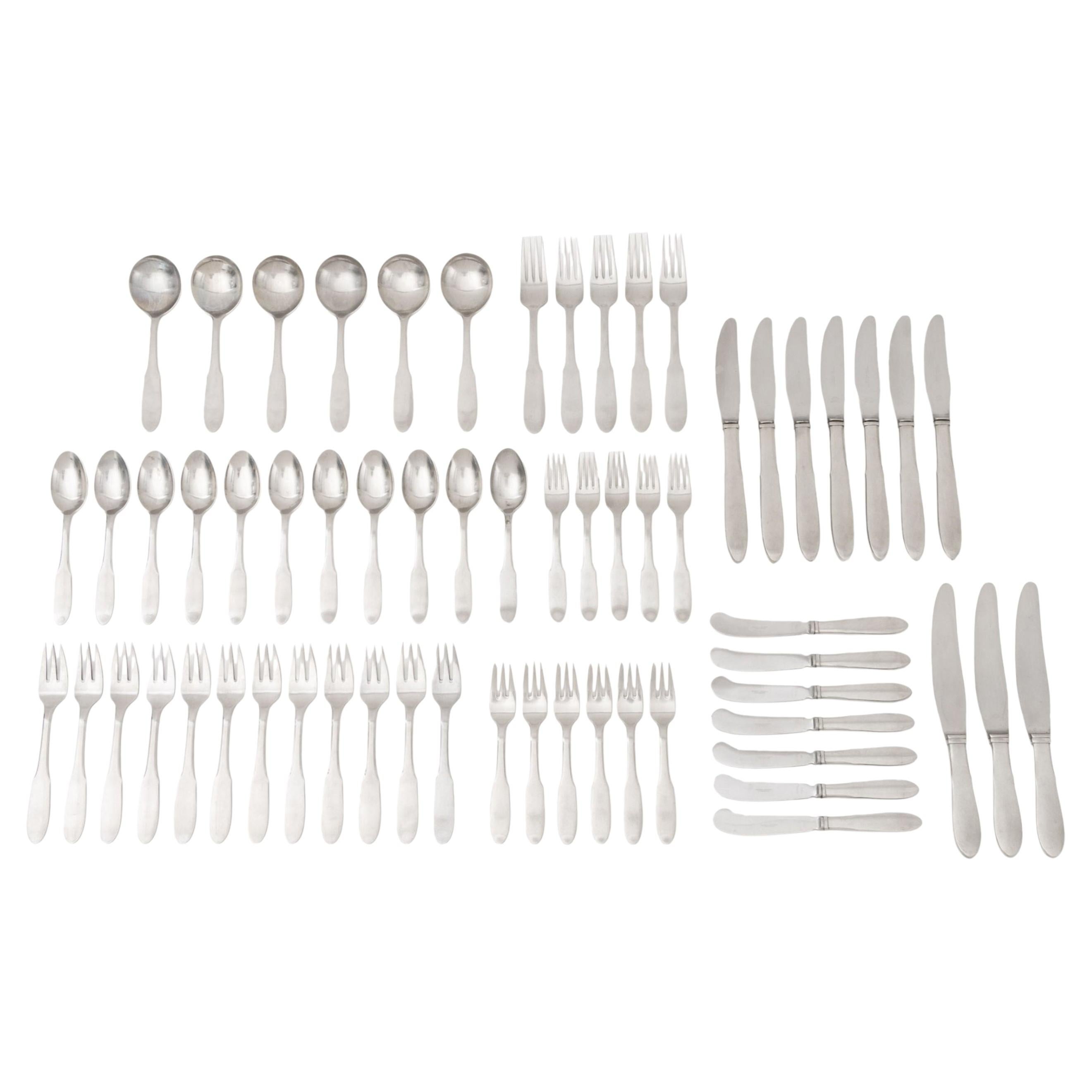 Georg Jensen "Mitra" Stainless Steel Flatware Partial Service, 62 Pieces For Sale