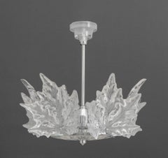 Lalique Champs-Elysees Crystal Leaf Motif and Chrome Two-Tier Chandelier