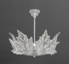 Lalique Champs-Elysees Crystal Leaf Motif and Chrome Two-Tier Chandelier