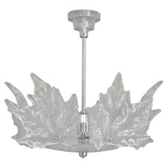 Lalique Champs-Elysees Crystal Leaf Motif and Chrome Two-Tier Chandelier