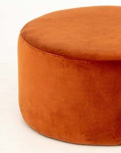 Modern Burnt Orange Velvet Upholstered Circular Ottoman