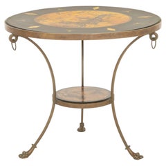 Sarreid Ltd. Chinoiserie Brass Gueridon Table with Ebonized and Decoupage Top