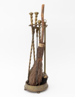 Victorian Style Brass Fireplace Tools Set, 5 Pieces