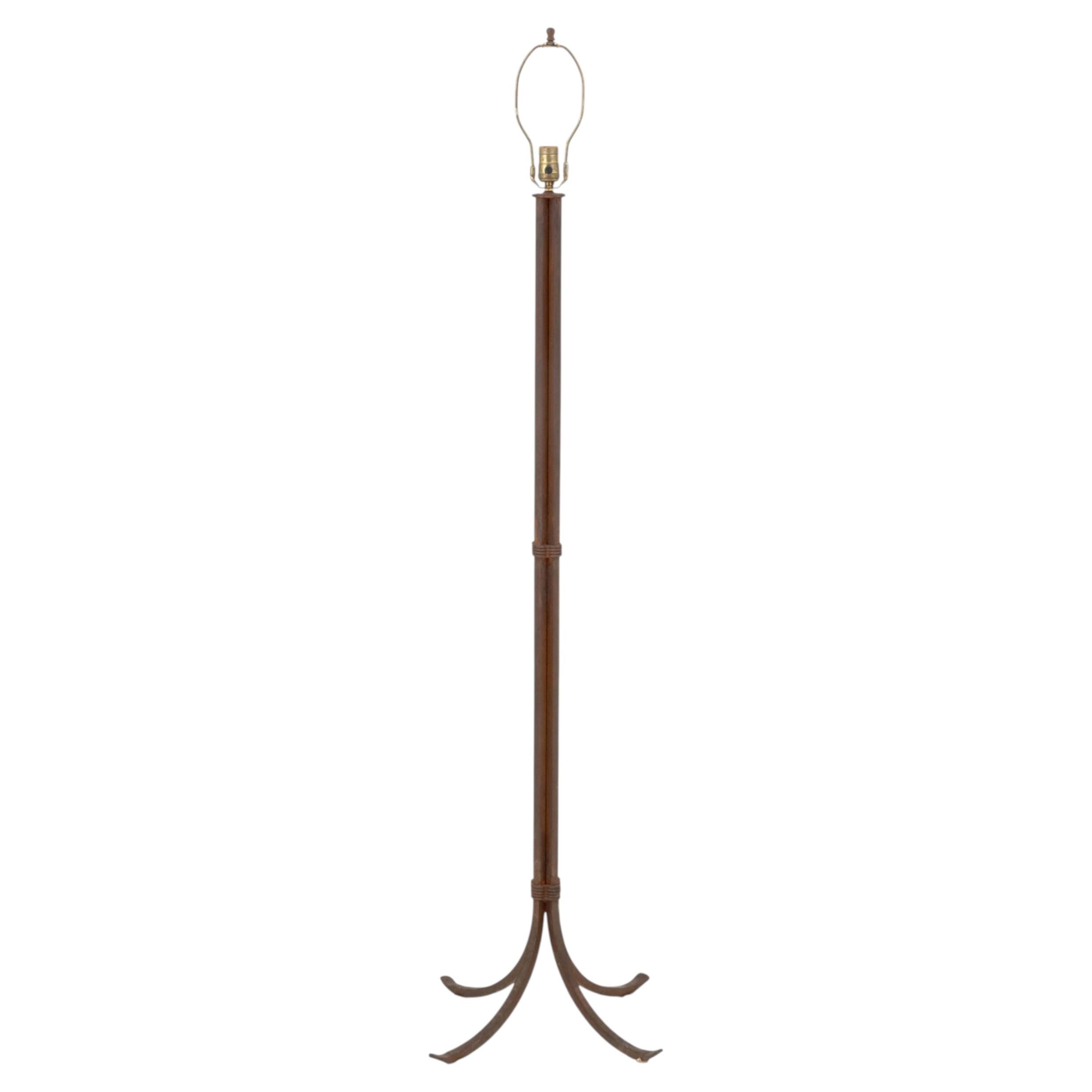 Christopher Thomson Style Wrought Iron Floor Lamp on Tripod Base For Sale