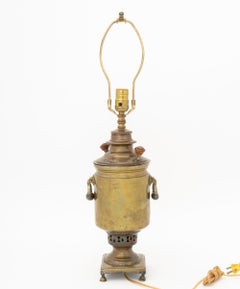Imperial Russian Brass Samovar Mounted as Lamp with Wood Handles