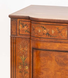 Edwardian Painted Floral Motif Decorated Satinwood Commode
