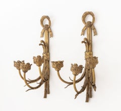 Pair of Louis XVI Style Three Branch Gilt Bronze Wall Sconces