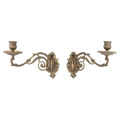 Pair of French Empire Style Brass Swing-Arm Wall Sconces