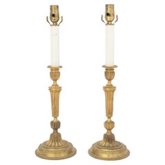 Pair of Louis XVI Style Gilt Brass Candlestick Lamps