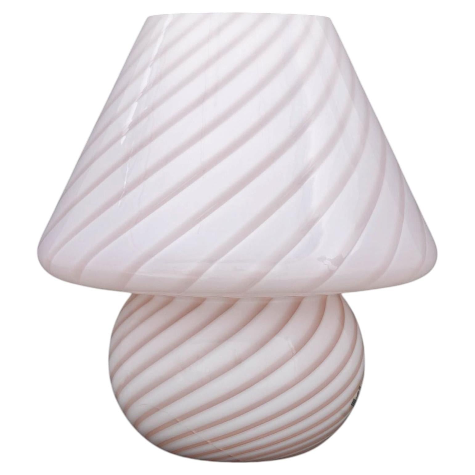 Murano Pink and White Swirl Pattern Glass Mushroom Table Lamp For Sale
