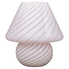 Murano Pink and White Swirl Pattern Glass Mushroom Table Lamp