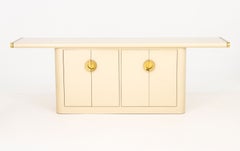 Asian Modern Style Beige Laminate and Gold-Tone Metal Sideboard