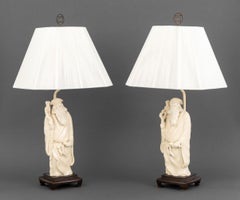 James Mont Style Figural Ceramic Sculptures Mounted as Table Lamps, Pair