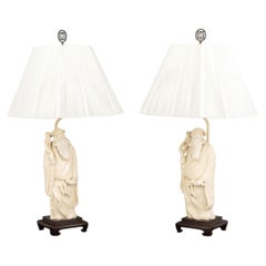 James Mont Style Figural Ceramic Sculptures Mounted as Table Lamps, Pair