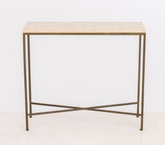 Paul McCobb Style Brass Console Table with Travertine Top