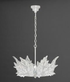 Lalique Champs-Elysees Crystal Leaf Motif and Chrome Two-Tier Chandelier