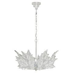 Lalique Champs-Elysees Crystal Leaf Motif and Chrome Two-Tier Chandelier