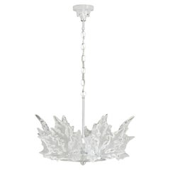 Lalique Champs-Elysees Crystal Leaf Motif and Chrome Two-Tier Chandelier