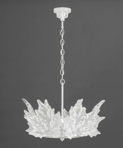 Lalique Champs-Elysees Crystal Leaf Motif and Chrome Two-Tier Chandelier