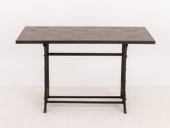 Gothic Style Oak Parquetry Patchwork Table on Cast Iron Base