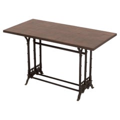 Gothic Style Oak Parquetry Patchwork Table on Cast Iron Base