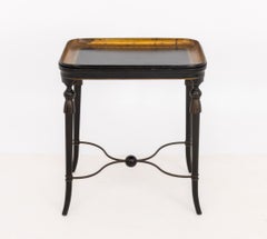Regency Style Black with Gilt Geometric Design Lacquered Wood Tray Table
