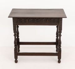 Spanish Baroque Style Oak Side Table With Carved Foliate Motif