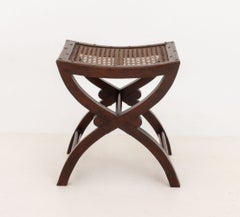 Arts and Crafts Cane-Paneled Mahogany Curule Bench