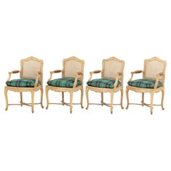 Set of Four Louis XV Style Cane-Paneled Arm Chairs