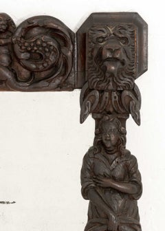 German Renaissance Revival Carved Oak Framed Mirror