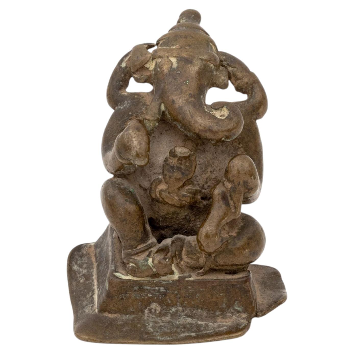 Indian Lord Ganesh Patinated Bronze Deity Sculpture