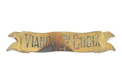 French Boucherie Butcher Scroll Form Brass Shop Sign, Circa 1900
