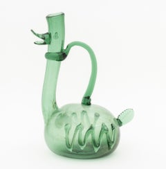 Vintage Italian Empoli Green Glass Duck Form Pitcher