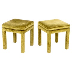 Pair of Parsons Style Green Velvet Upholstered Stools