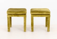 Pair of Parsons Style Green Velvet Upholstered Stools
