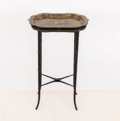 Victorian Papier Mache Hand-Painted Tray Top Faux Bamboo Table