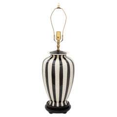 Modern Black and White Striped Crackle Glazed Porcelain Urn Mounted as Lamp