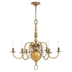 Dutch Style Six Branch Brass Chandelier, 20th century