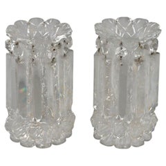 Vintage Gilded Age Cut Crystal Luster Candleholders, Pair, 9" Tall