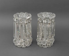 Vintage Gilded Age Cut Crystal Luster Candleholders, Pair, 9" Tall